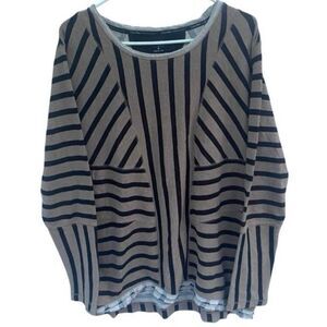 Calvin Klein Performance XL Striped Quick Dry Pullover Tunic Top Black Tan Cotto